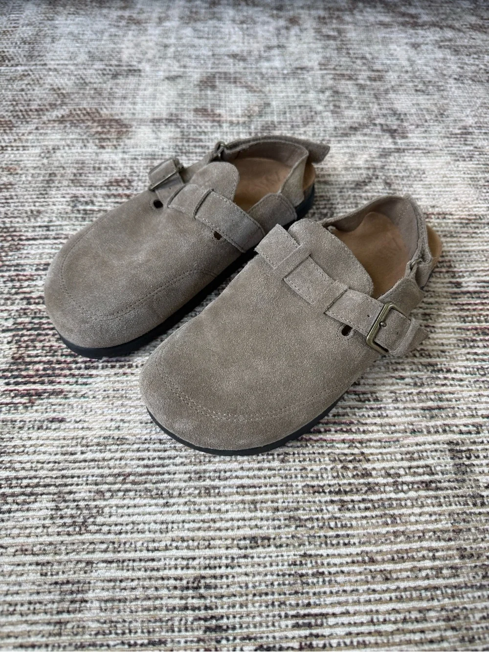 Zara Kids Suede Buckle Clog in Taupe